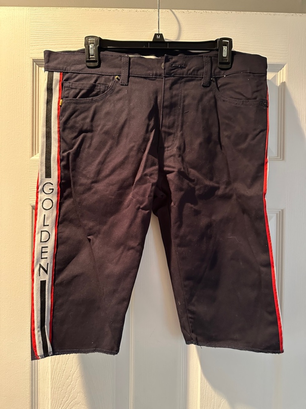 Golden Threads Black Shorts with Red and White Side Stripes